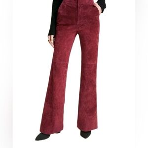 Anthropologie Rich Burgundy Flare Suede Pants Size 0 - NWT